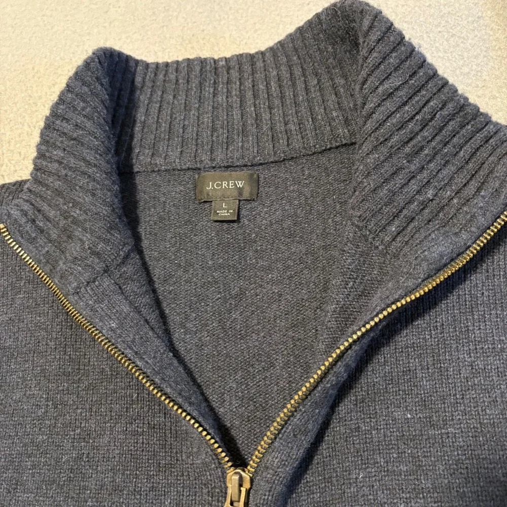 J. Crew Sweater Mens L Navy Blue Merino Wool Blend Quarter Zip J7612